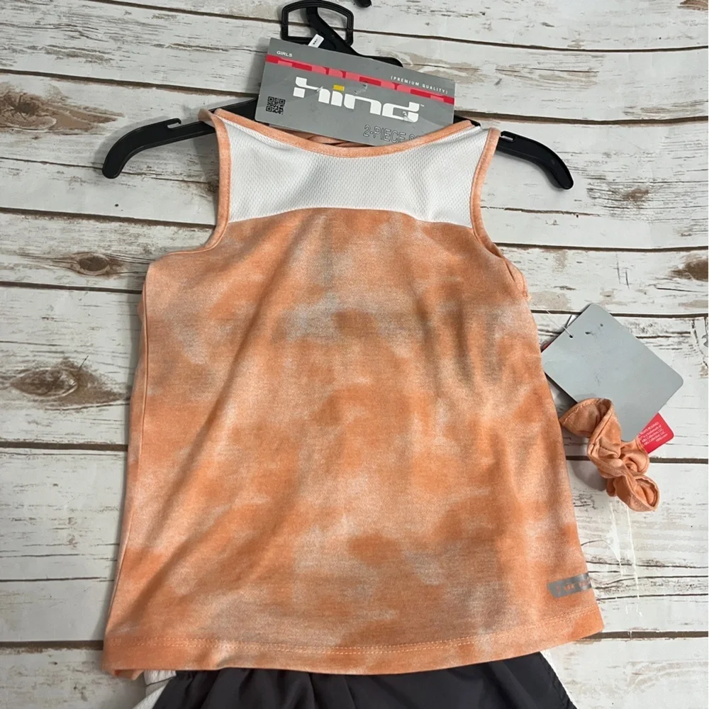 Girls Athletic‎ Set Tank Top Shorts small NWT scrunchie peach gray Hind